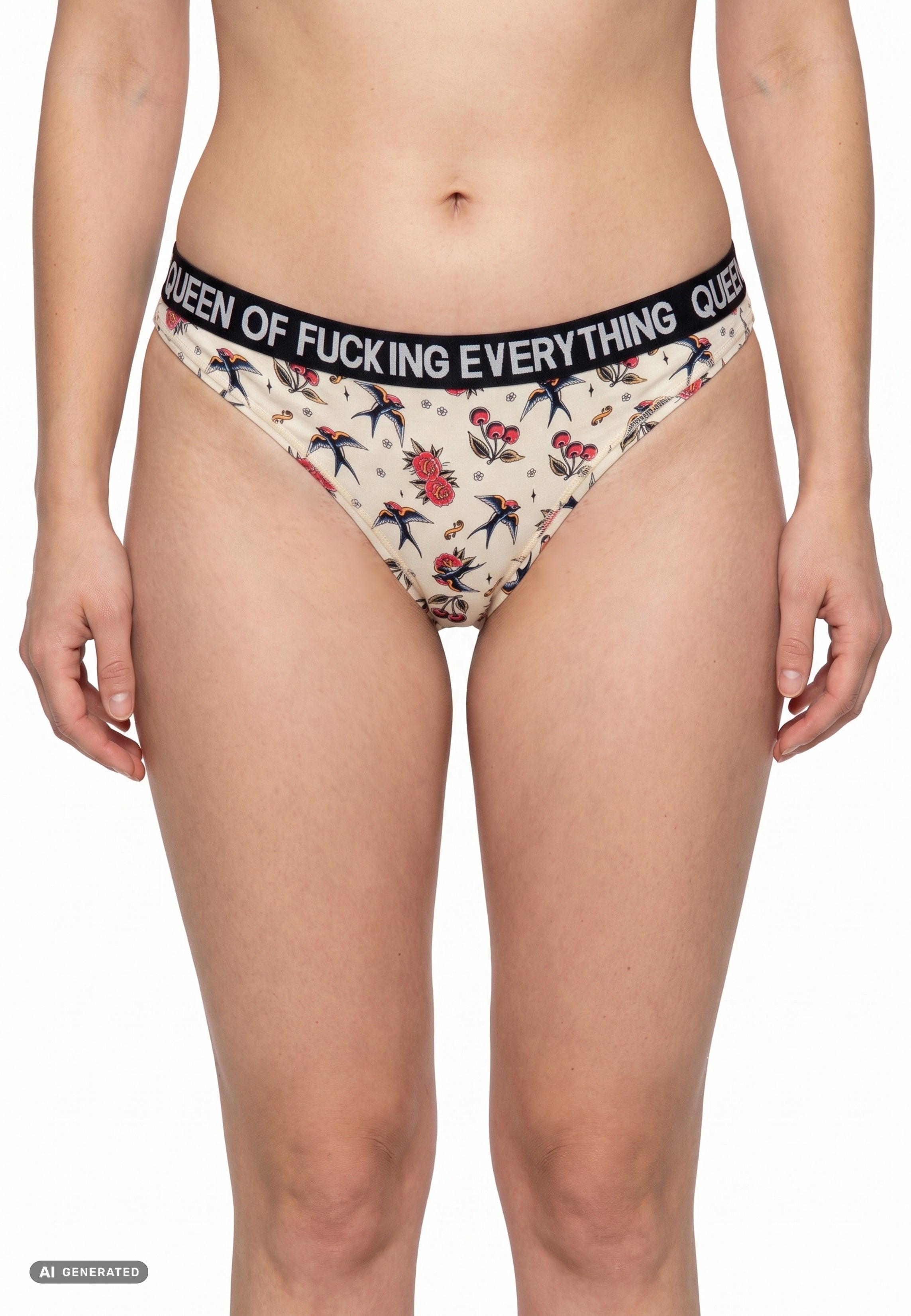 Tanga 'Queen Of Fucking Everything' in Offwhite Unterwäsche von Queen Kerosin