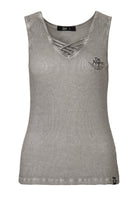 Queen Kerosin - Tank Top in V - Optik mit Bändern «No Bike No Ride»