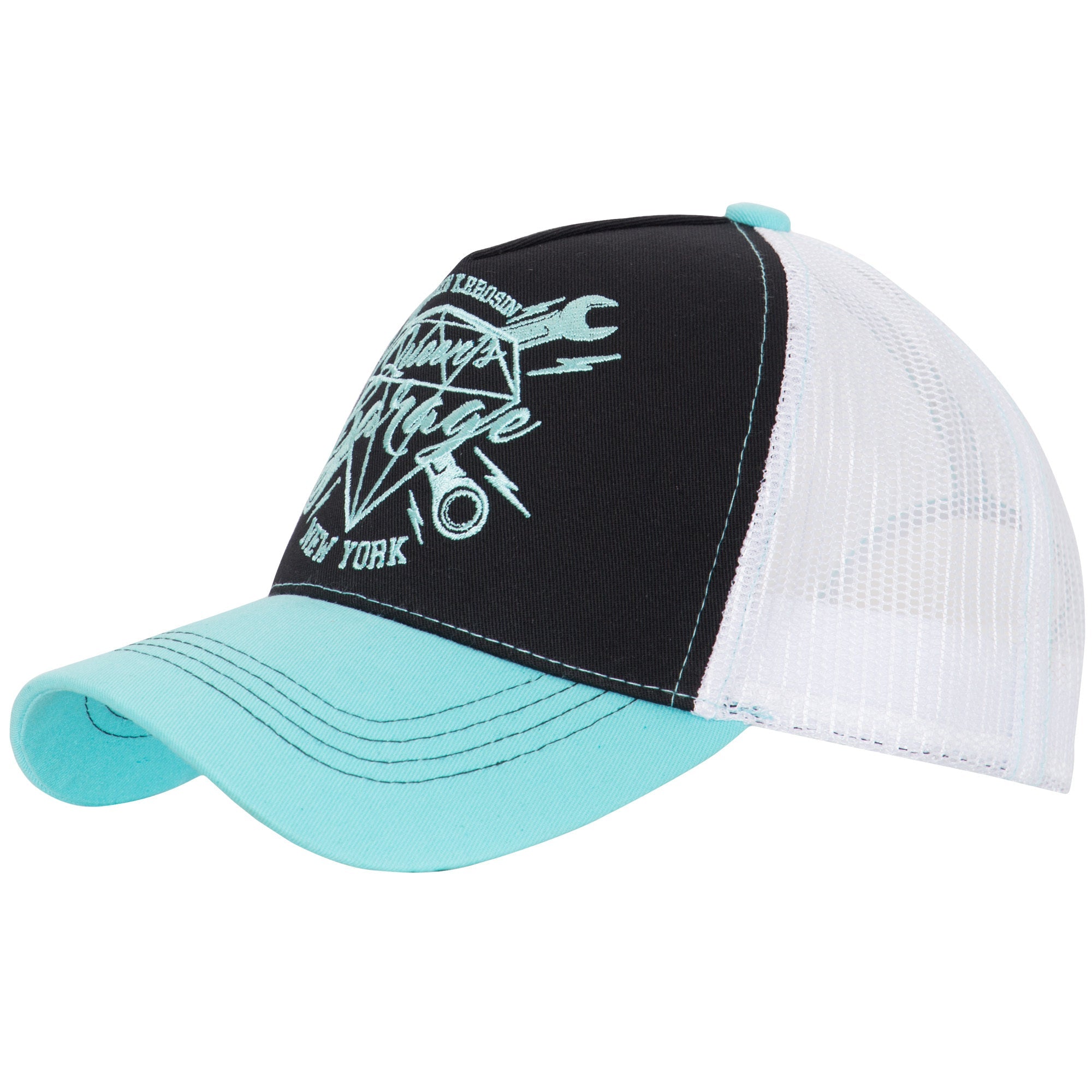 Queen Kerosin - Trucker Cap mit Stickerei in Kontrastfarbe «Queens Garage»