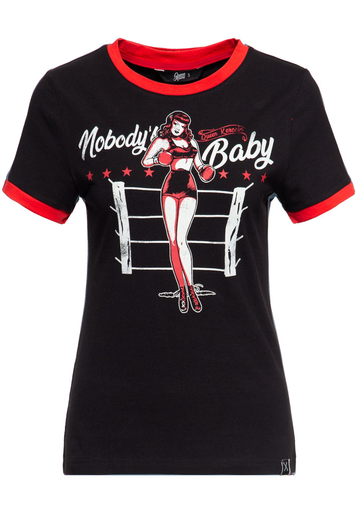 Queen Kerosin Vintage Contrast T-Shirt «Nobody`s Baby»