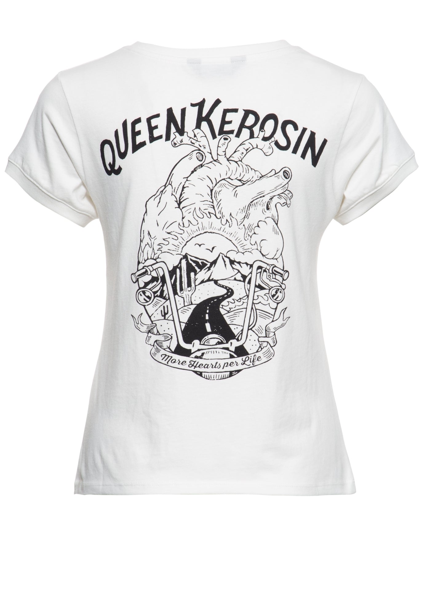 Queen Kerosin - Wide Fit T-Shirt mit Print auf der Brut und im Rücken «More hearts per life»