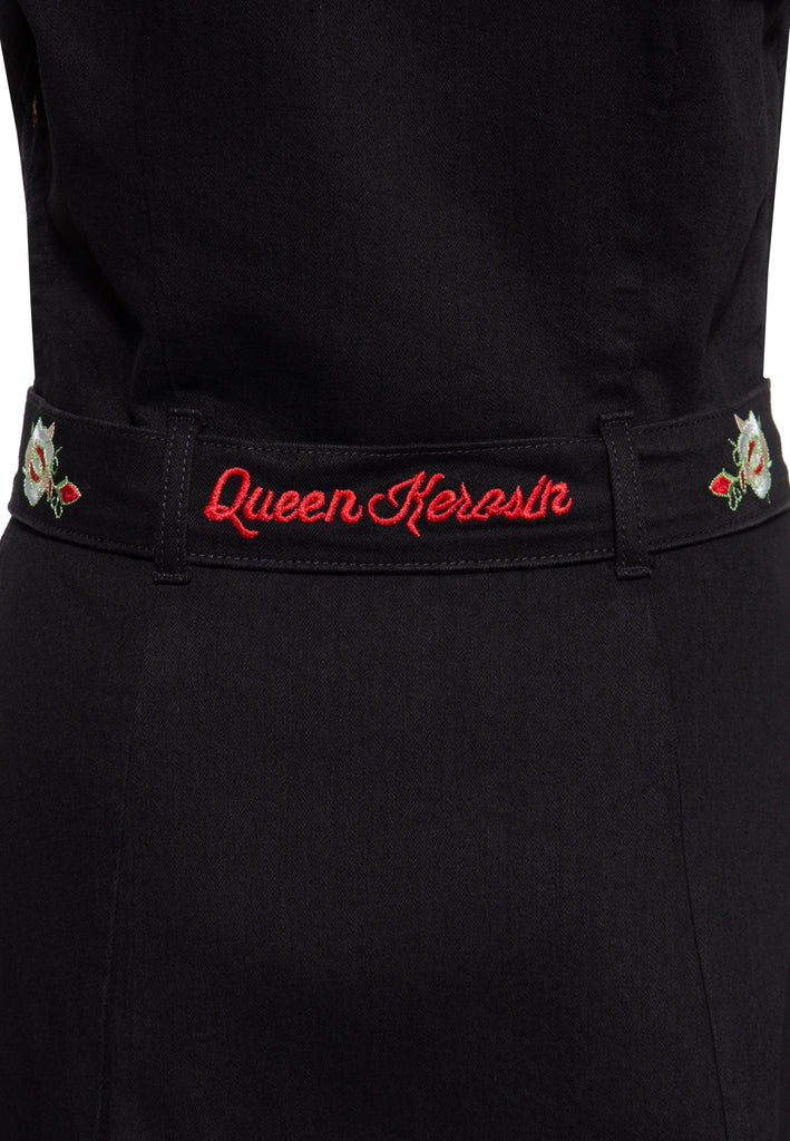 Queen Kerosin - 50s Swing Jeanskleid mit Stickerei