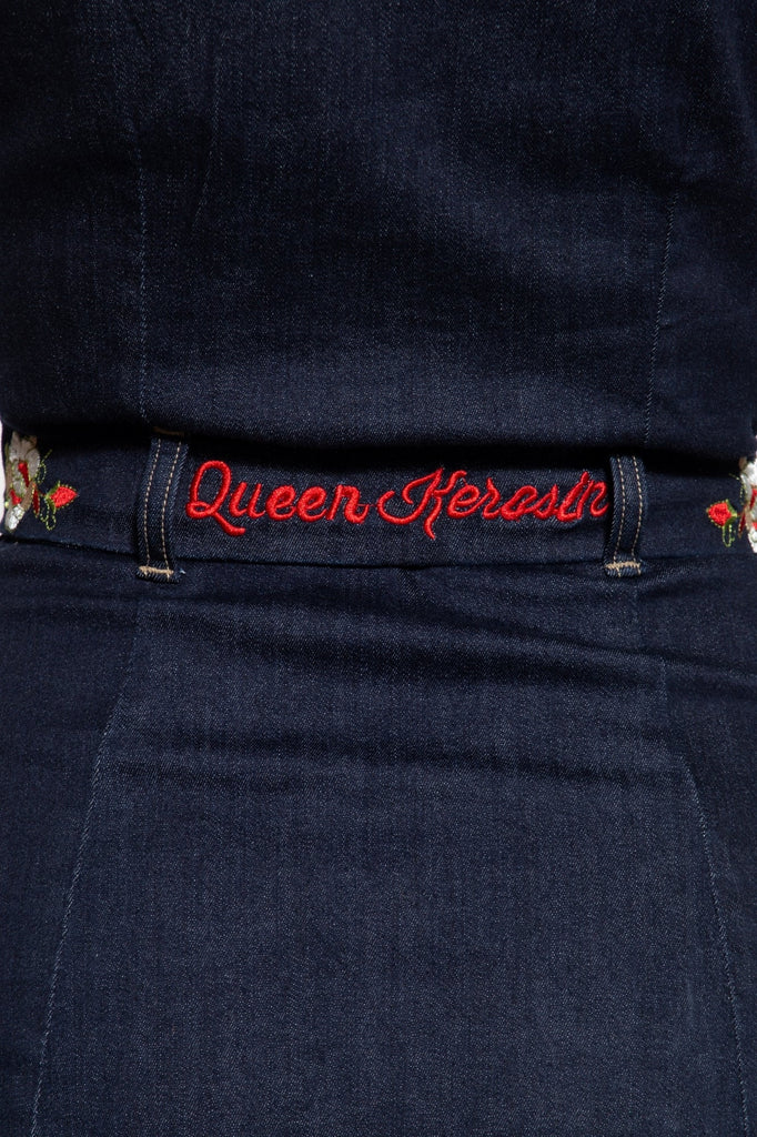 Queen Kerosin - 50s Swing Jeanskleid mit Stickerei