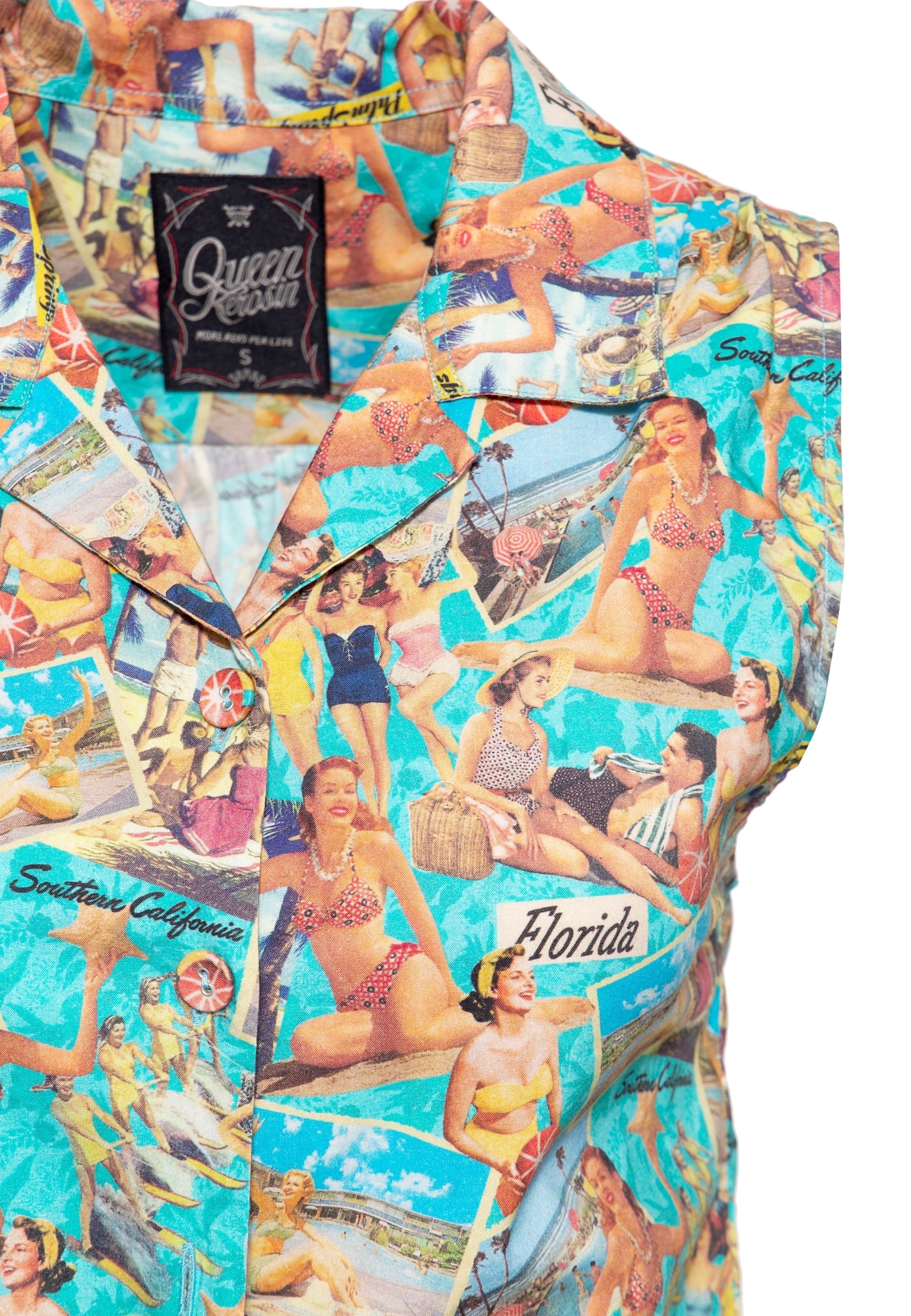 Queen Kerosin - Ärmellose Bluse zum Binden «50's Vacation»