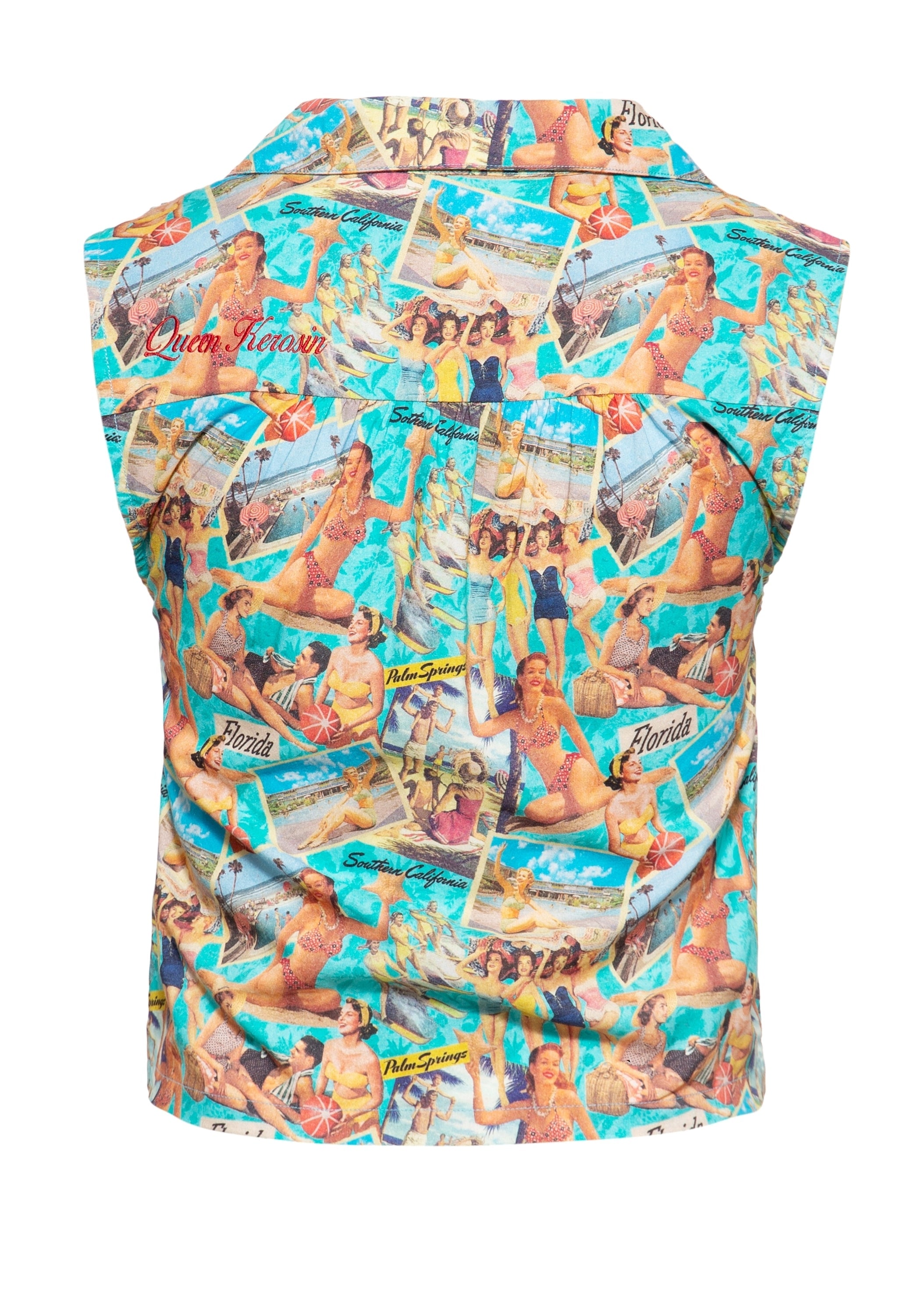 Queen Kerosin - Ärmellose Bluse zum Binden «50's Vacation»