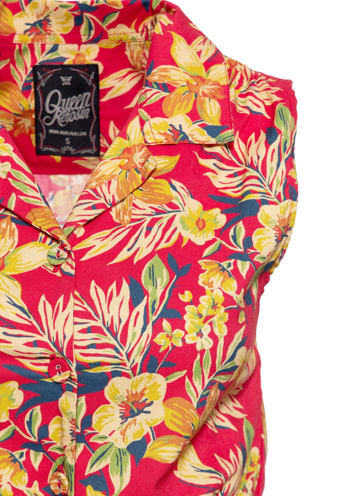 Queen Kerosin - Ärmellose Bluse zum Binden «Hawaii Red»