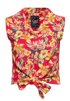 Queen Kerosin - Ärmellose Bluse zum Binden «Hawaii Red»