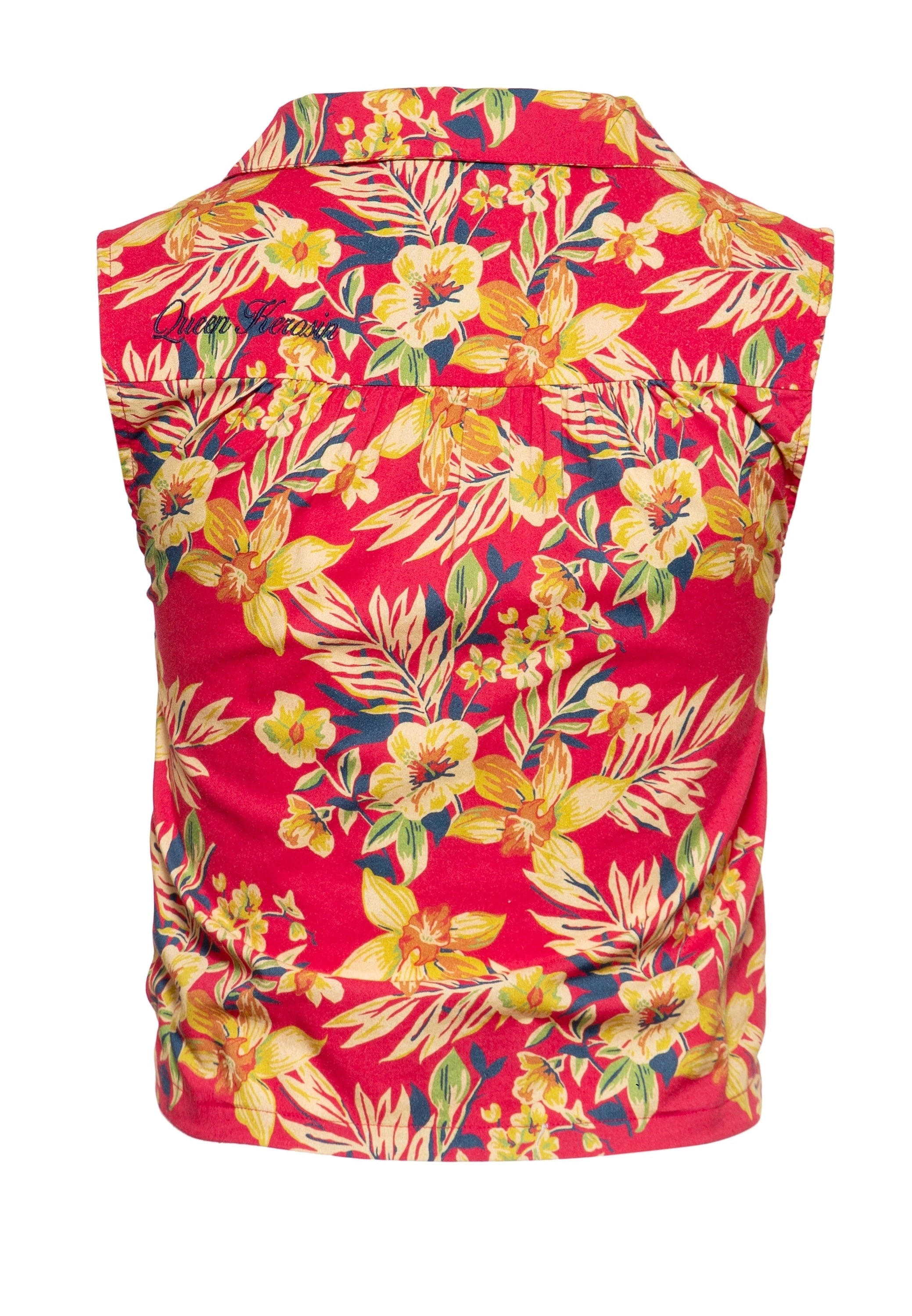 Queen Kerosin - Ärmellose Bluse zum Binden «Hawaii Red»