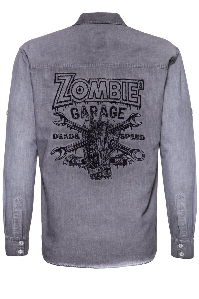 Queen Kerosin Authentisches Langarmhemd «Zombie Garage»
