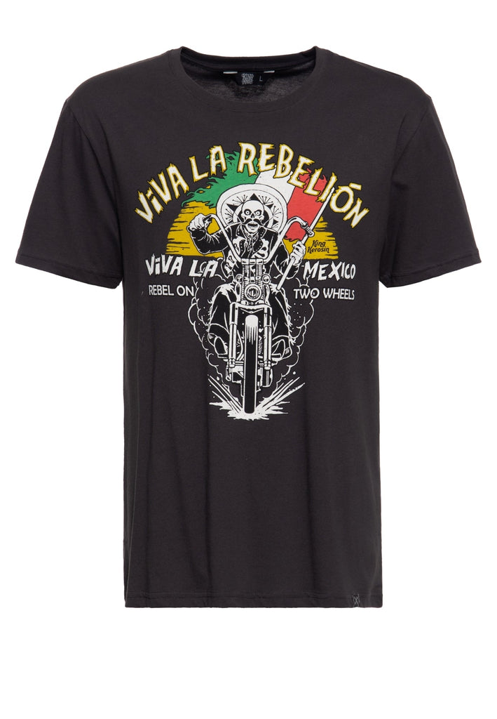 Queen Kerosin Basic T-Shirt aus Baumwolle mit Print «Viva la rebelion»