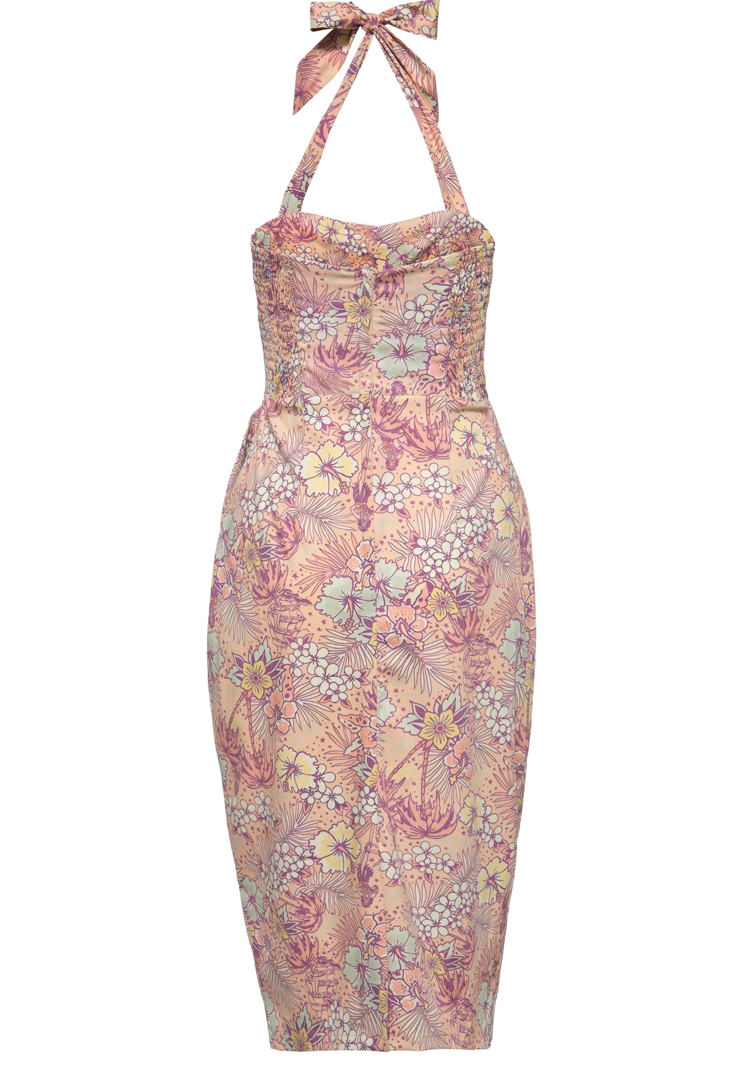Queen Kerosin - Bleistiftkleid in Wickel-Optik und mit tropischem All-Over-Muster