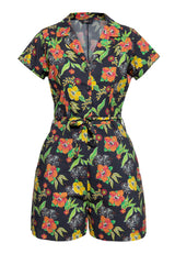 Blusen Jumpsuit «Hibiscus Black» Jumpsuits von Queen Kerosin