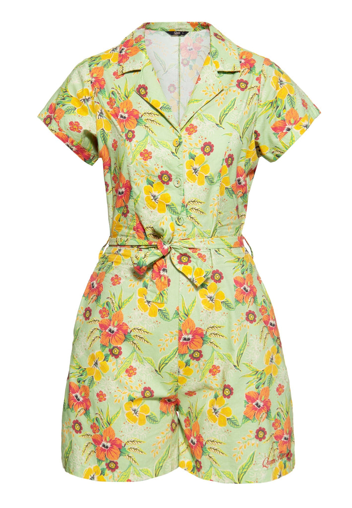 Queen Kerosin - Blusen Jumpsuit «Hibiscus Mint»