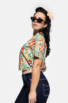 Queen Kerosin - Cropped Oversize Bluse mit Allover-Print im 50s Style