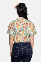 Queen Kerosin - Cropped Oversize Bluse mit Allover-Print im 50s Style