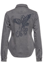 Queen Kerosin - Denim-Bluse mit legerem Waschungseffekt und Backprint