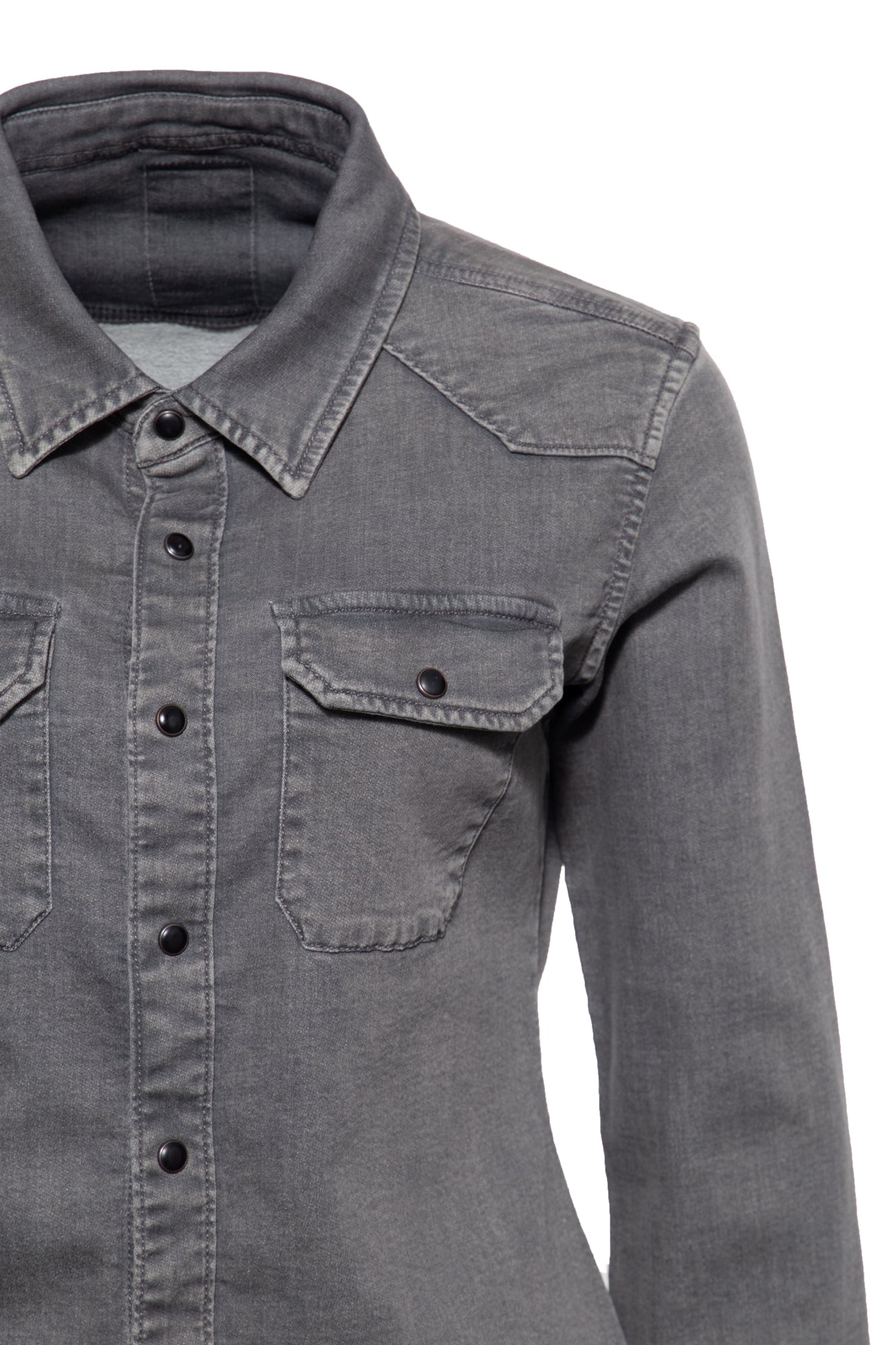 Queen Kerosin - Denim-Bluse mit legerem Waschungseffekt und Backprint