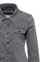 Queen Kerosin - Denim-Bluse mit legerem Waschungseffekt und Backprint