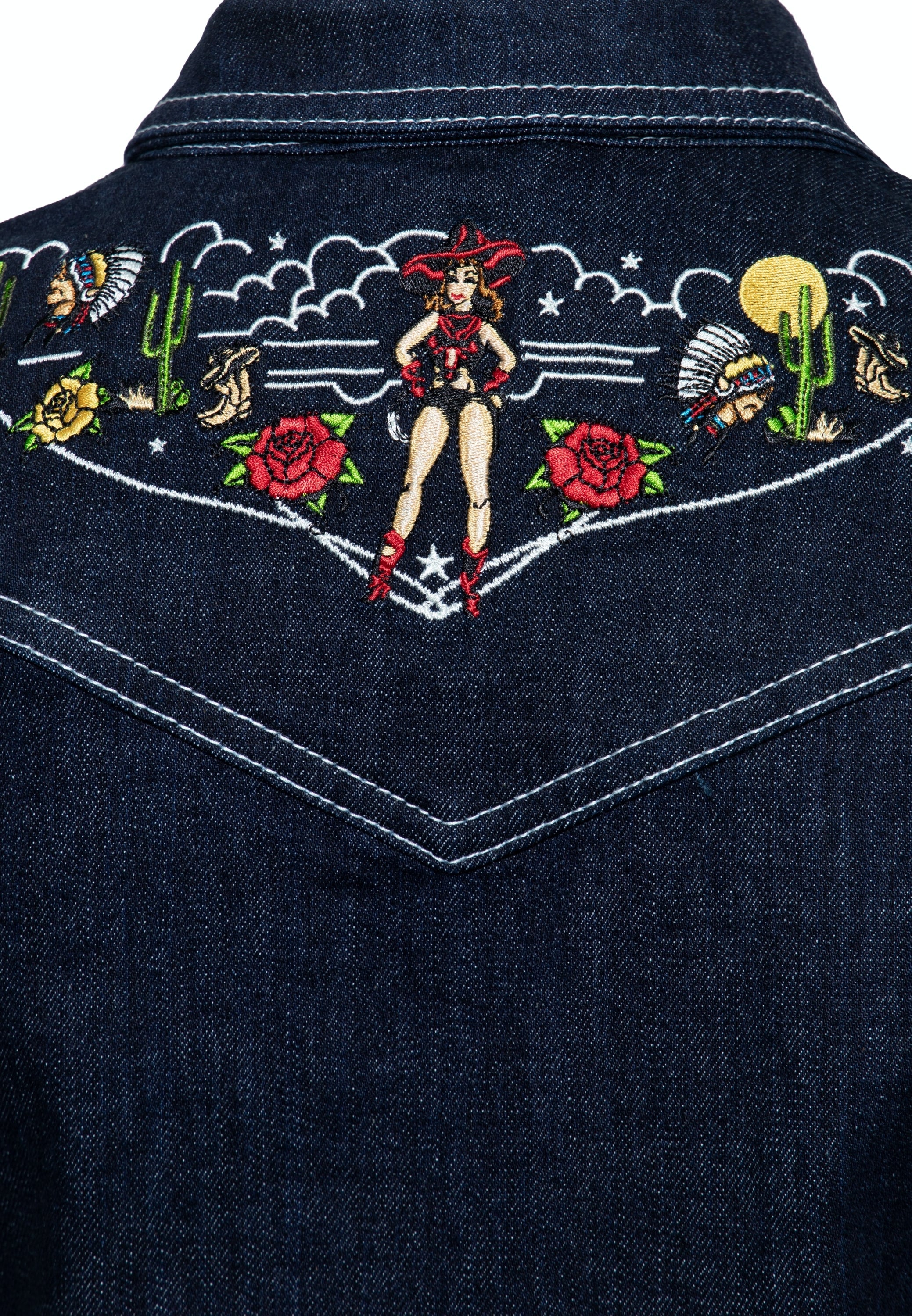 Queen Kerosin - Denim Jeansjacke im Western-Style