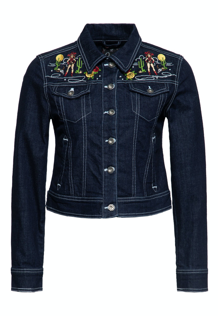 Queen Kerosin Denim Jeansjacke im Western-Style