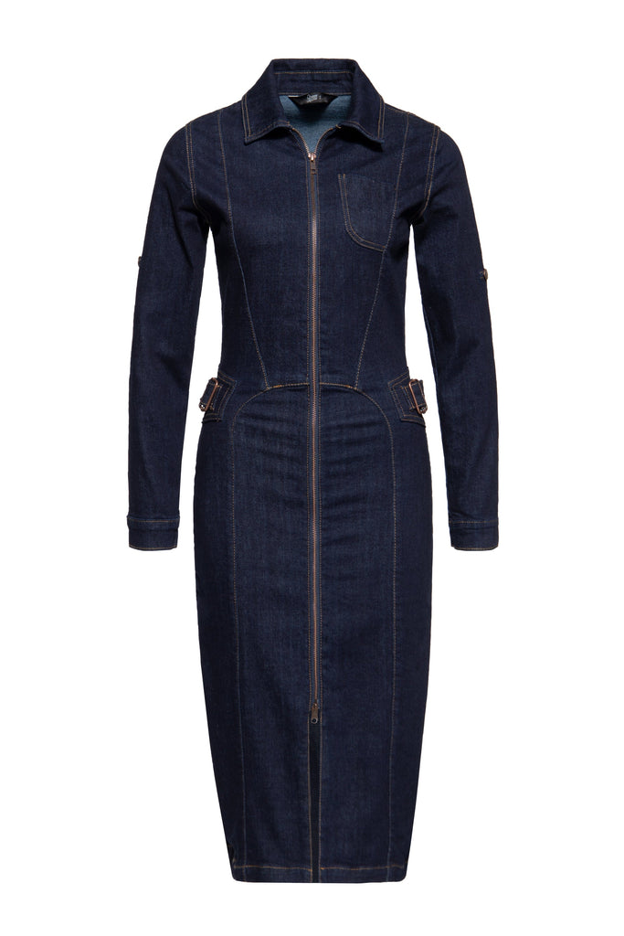 Queen Kerosin Denim Workwear Pencil Kleid