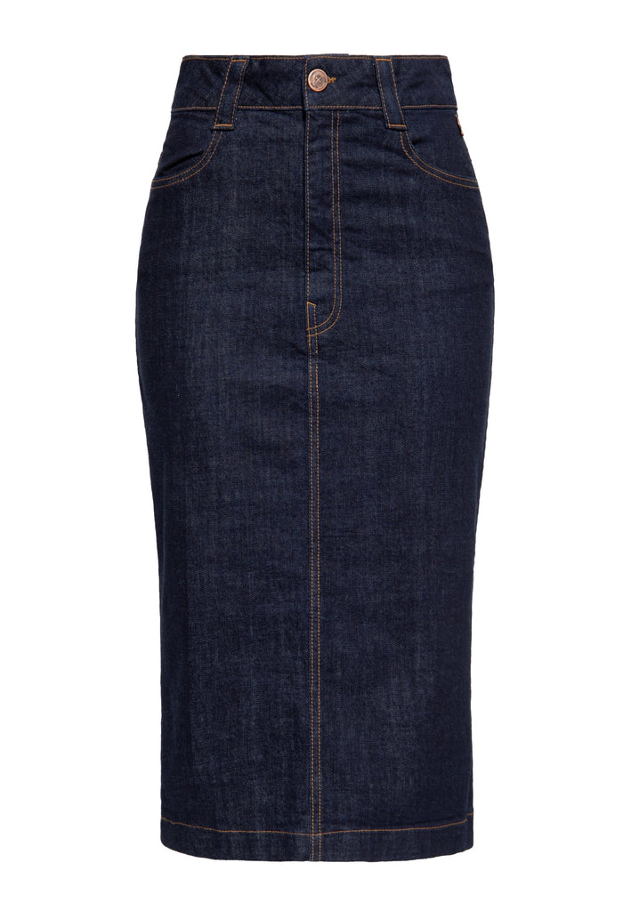 Queen Kerosin - Denim Workwear Pencil Rock «Cinch Back»