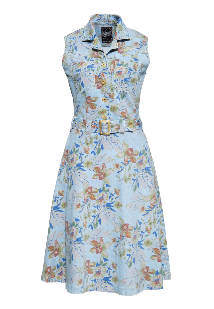 Queen Kerosin - Denim Workwear Swing Kleid «Hawaii»