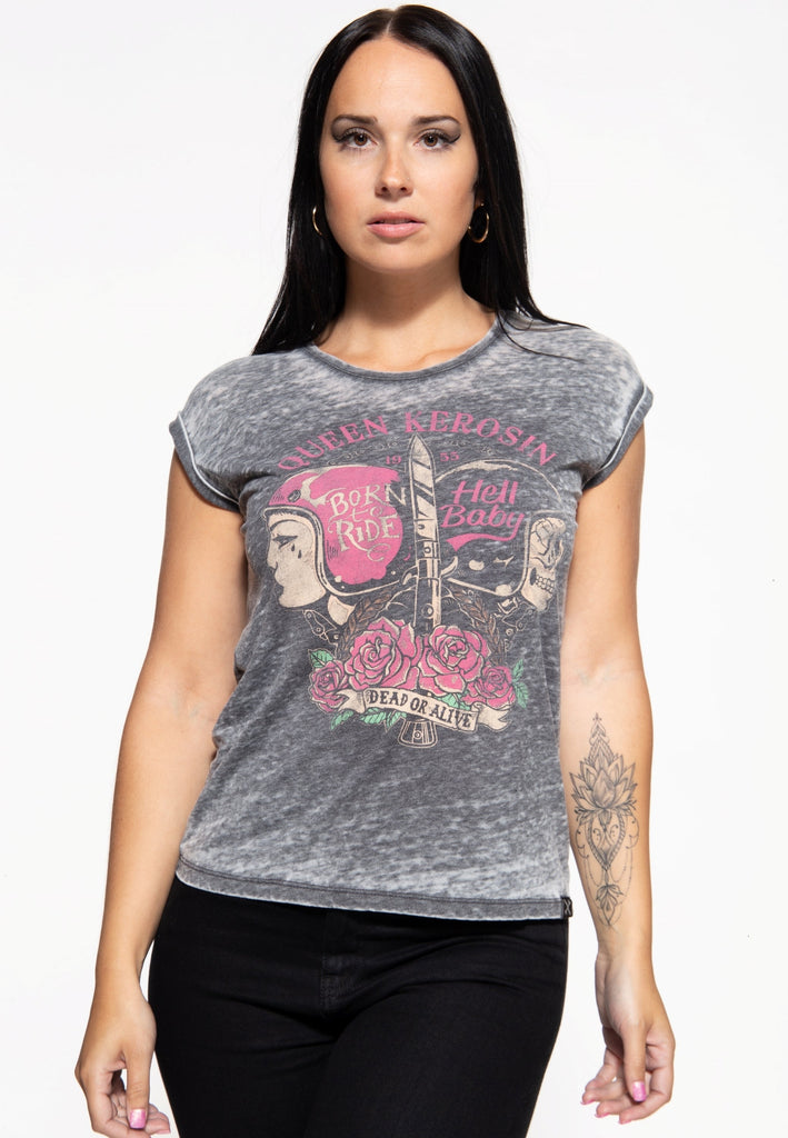 Queen Kerosin Enzyme Wash T-Shirt «Hell Baby»