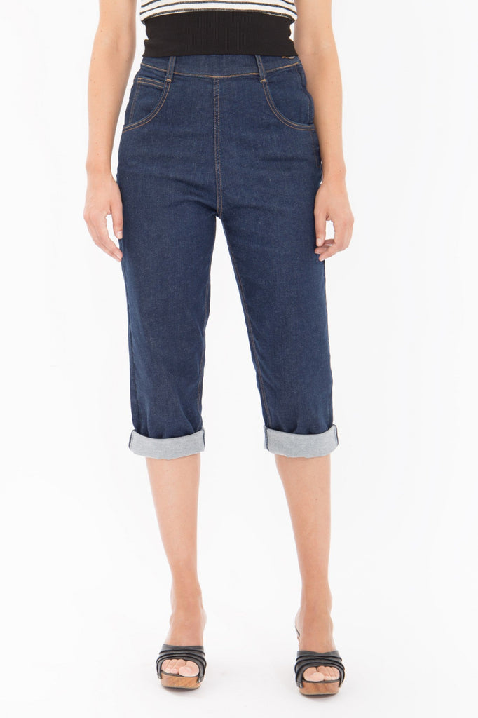 Queen Kerosin High Waist Capri Jeans mit seitlichem Reißverschluss