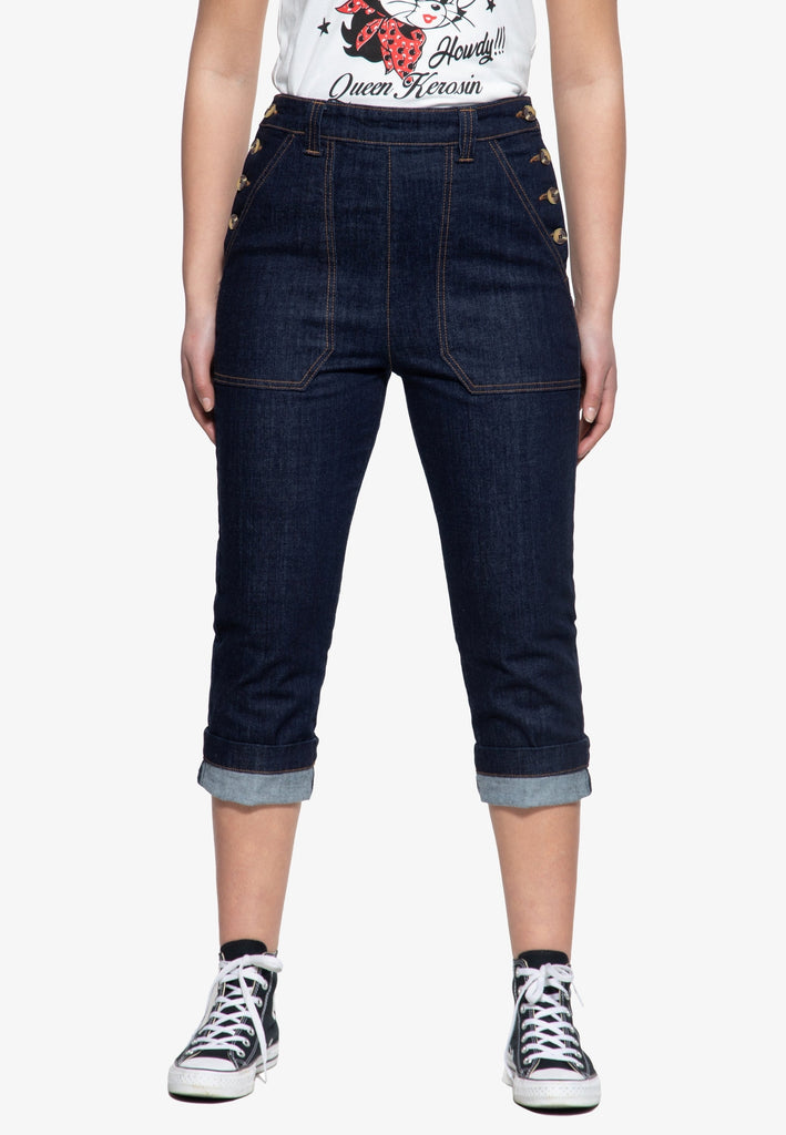 Queen Kerosin - High Waist Capri Jeanshose