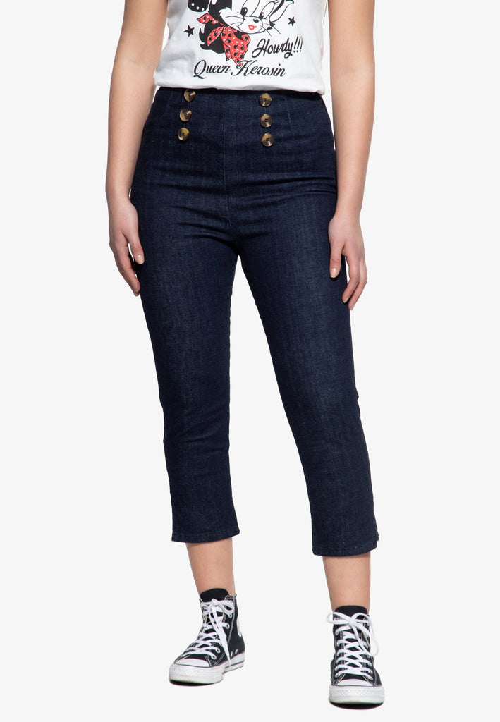 Queen Kerosin - High Waist Capri Jeanshose