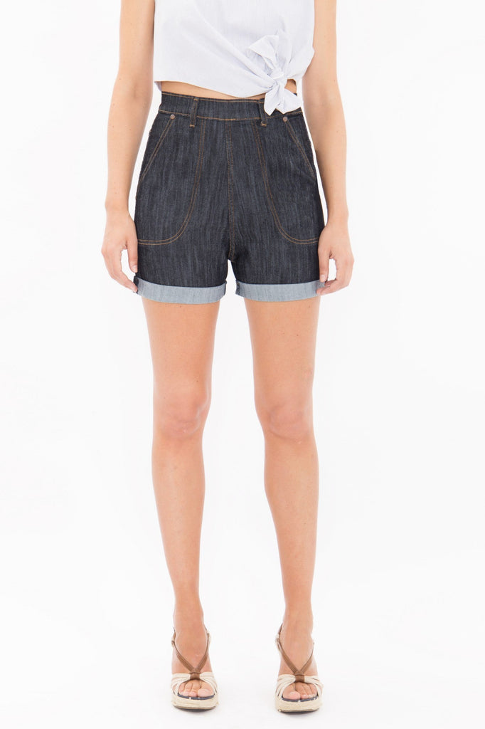 Queen Kerosin - High Waist Jeans Shorts mit seitlichem Reißverschluss