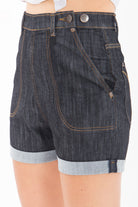 Queen Kerosin - High Waist Jeans Shorts mit seitlichem Reißverschluss