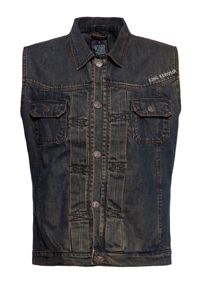 Queen Kerosin Denim Weste Stickerei «Motor State»