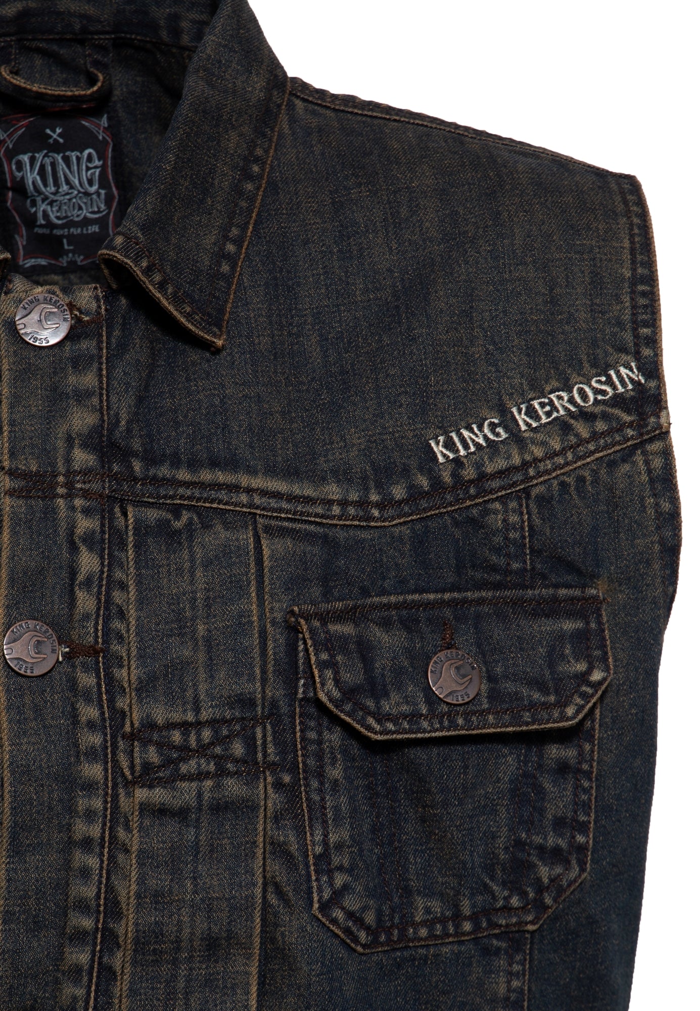 King Kerosin - Denim Weste Stickerei «Motor State»
