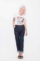 Queen Kerosin - Kurzarm Shirt mit coolem Retro-Print «Flame Bar»