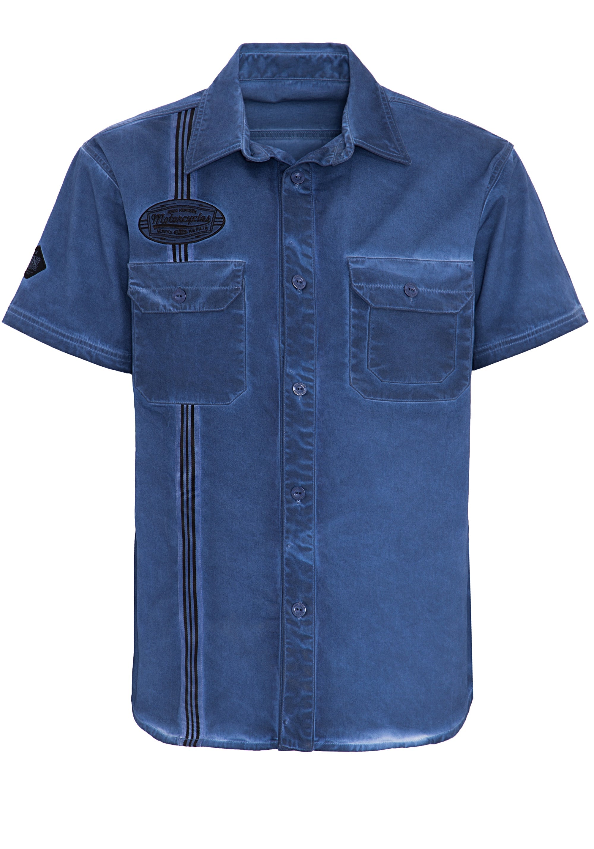 King Kerosin - Kurzarmhemd mit Stickerei und Vintageprint «Motorcycle»