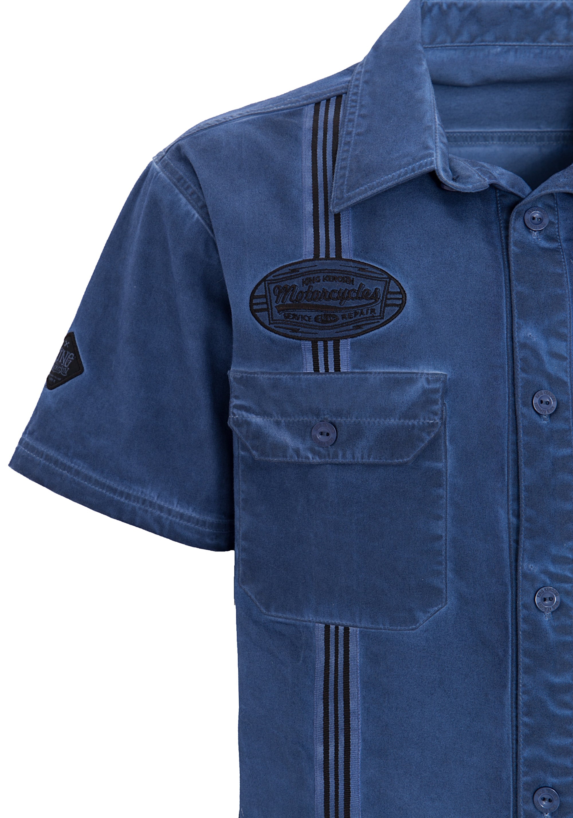 King Kerosin - Kurzarmhemd mit Stickerei und Vintageprint «Motorcycle»