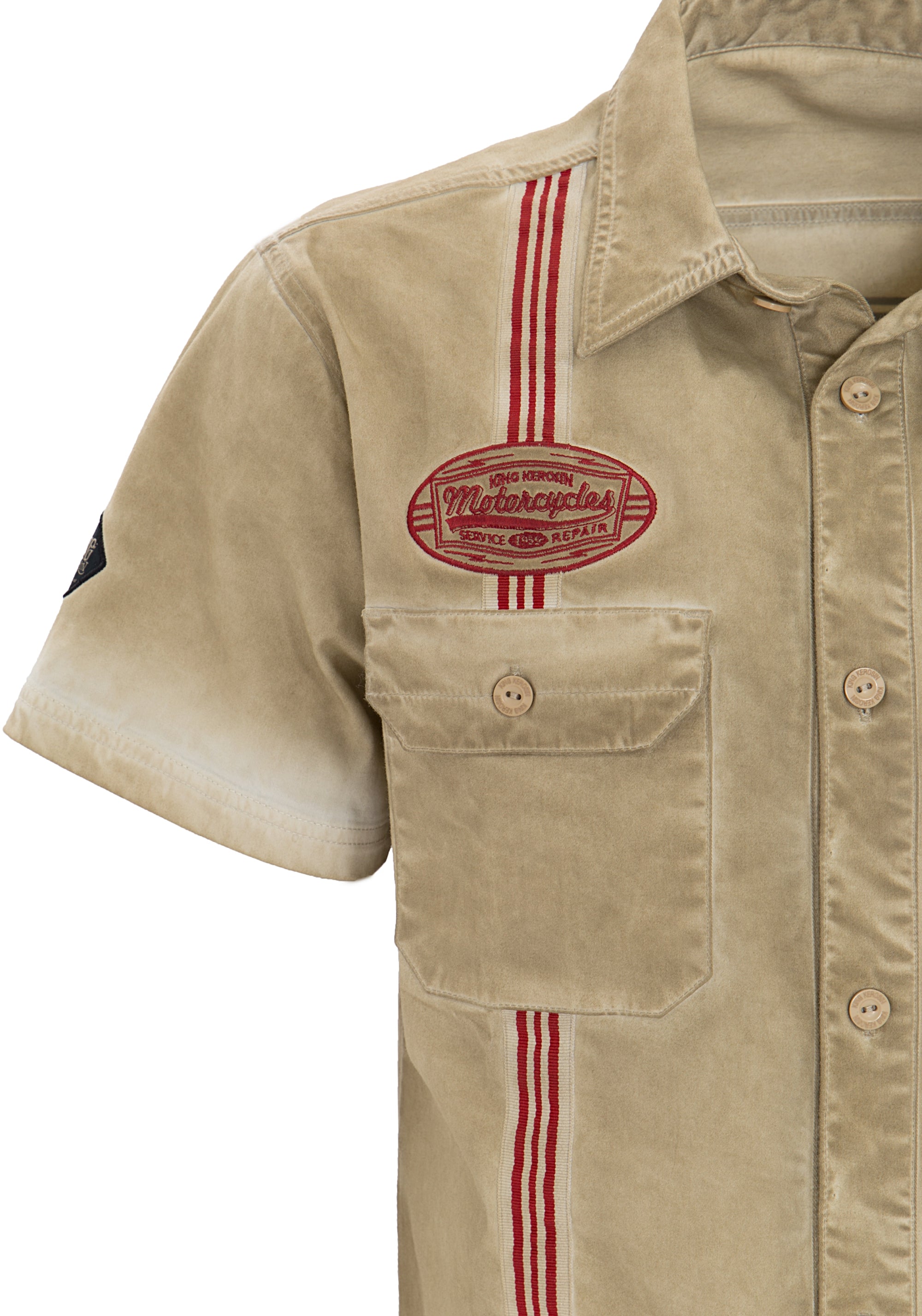 King Kerosin - Kurzarmhemd mit Stickerei und Vintageprint «Motorcycle»