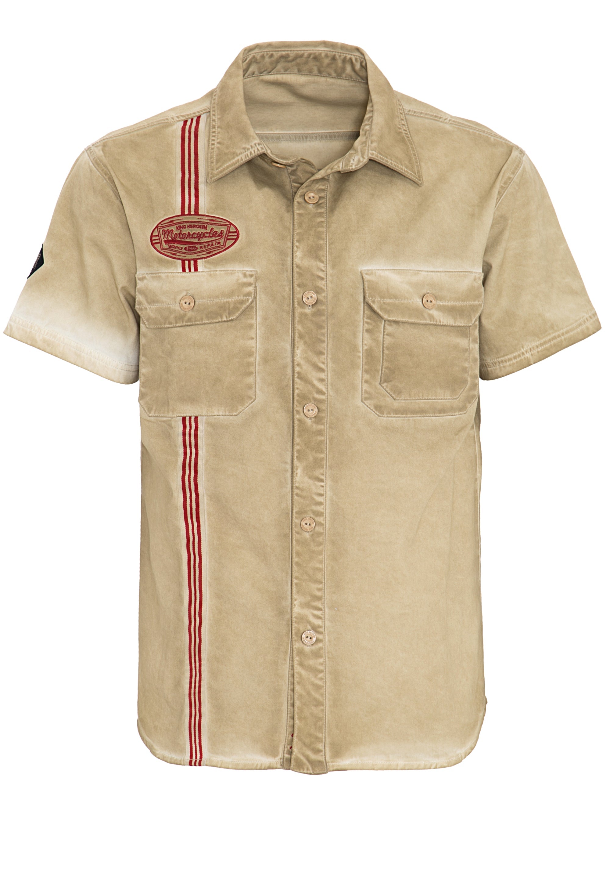 King Kerosin - Kurzarmhemd mit Stickerei und Vintageprint «Motorcycle»