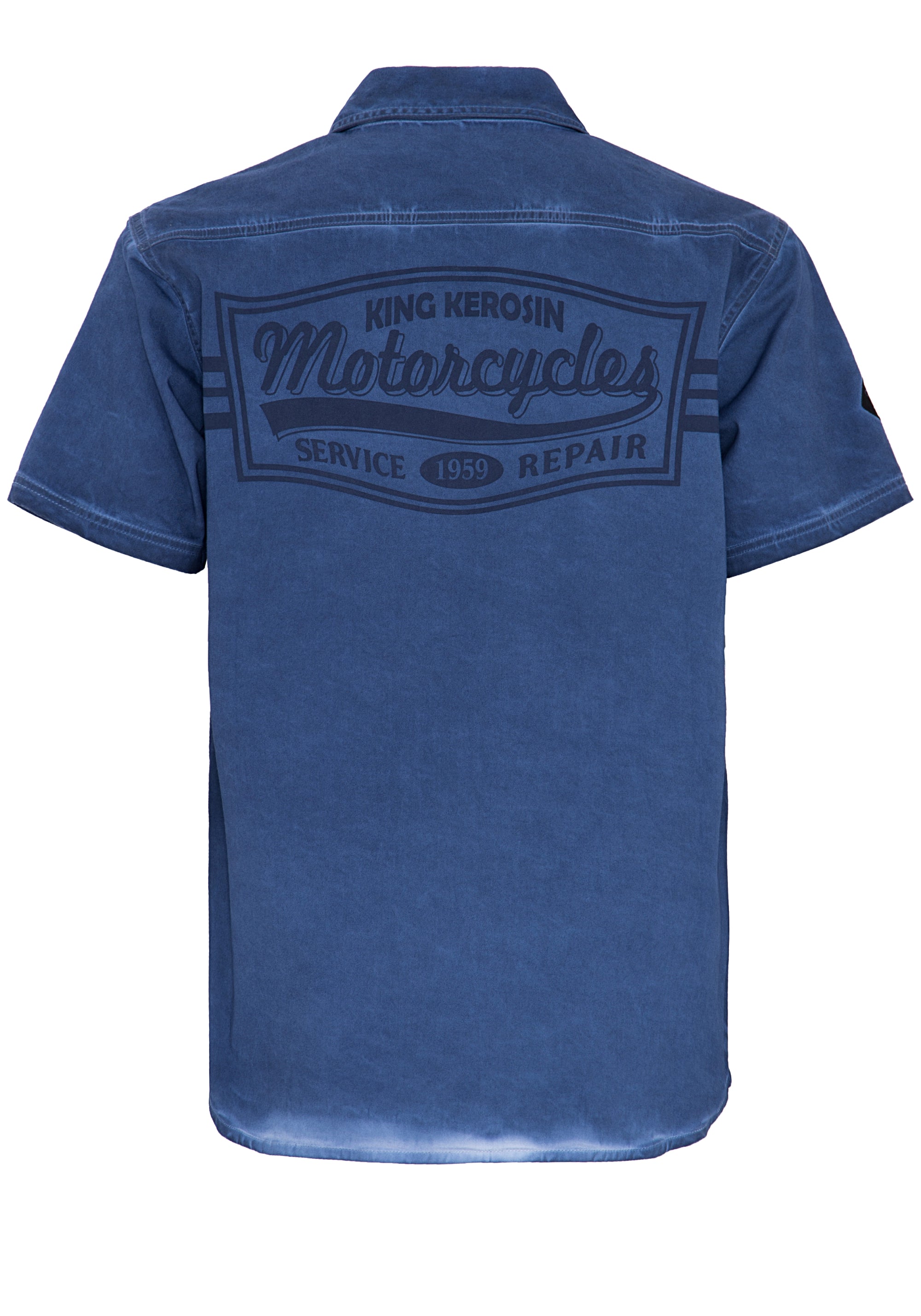 King Kerosin - Kurzarmhemd mit Stickerei und Vintageprint «Motorcycle»