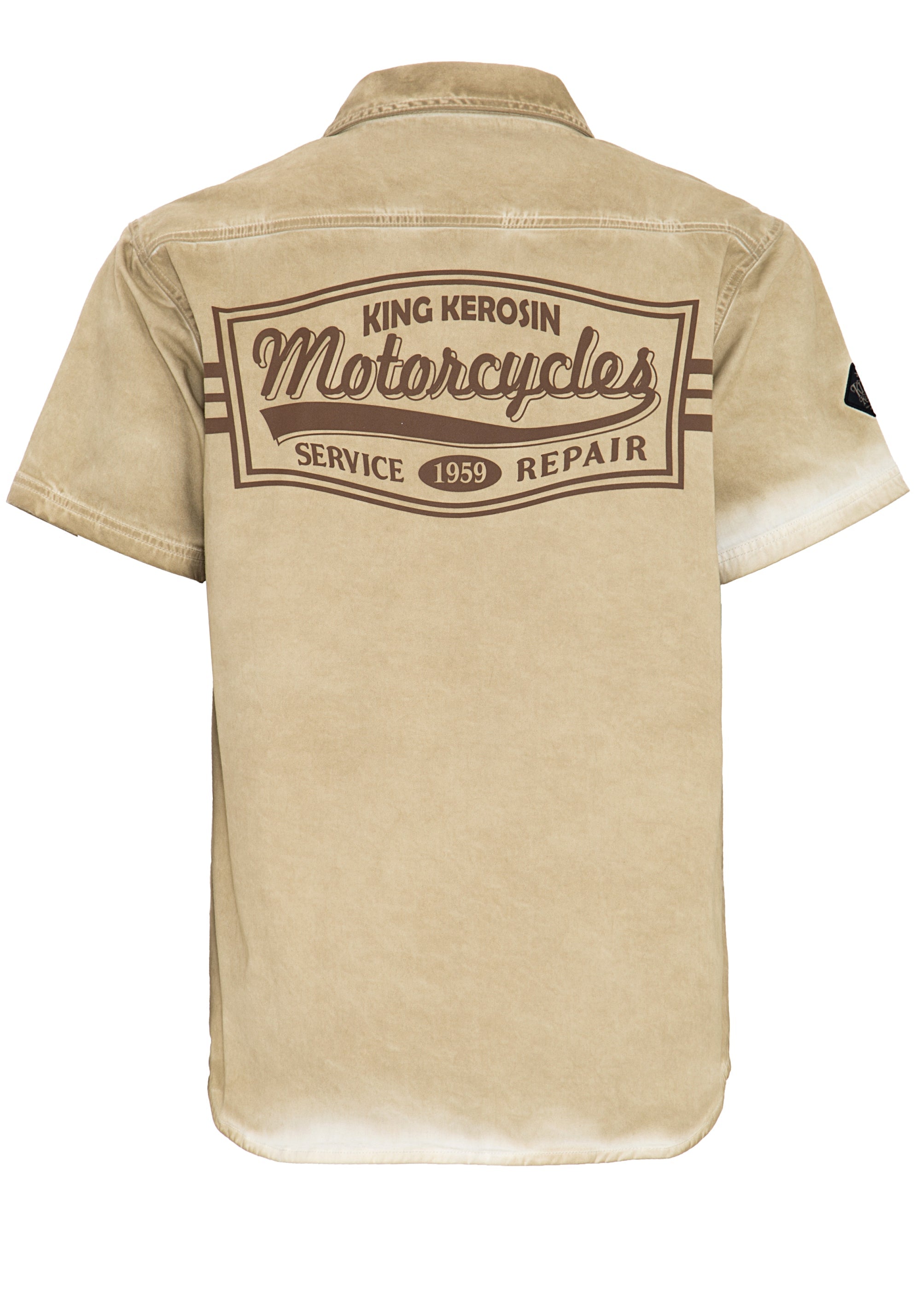 King Kerosin - Kurzarmhemd mit Stickerei und Vintageprint «Motorcycle»