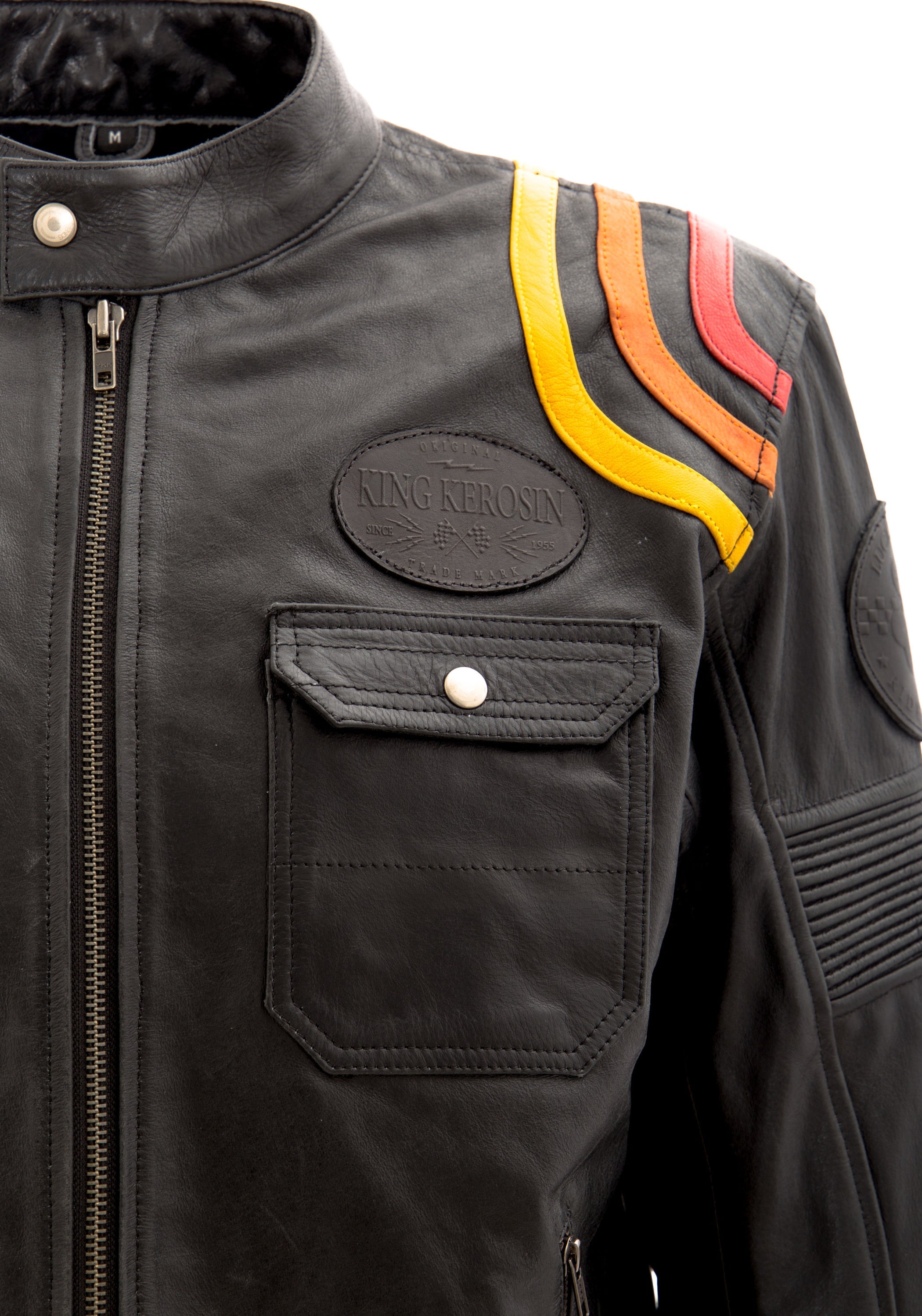 Lederjacke mit kontrastfarbigen Racer-Streifen - KING KEROSIN