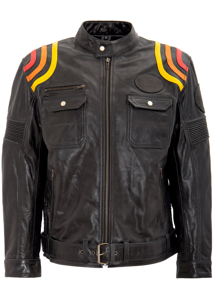 Queen Kerosin Lederjacke mit kontrastfarbigen Racer-Streifen