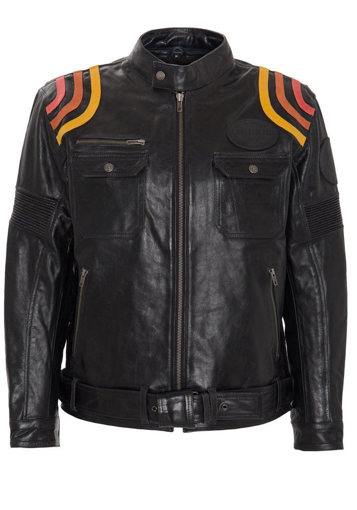 Queen Kerosin Lederjacke Print und Racer-Streifen «Cafe Racer»