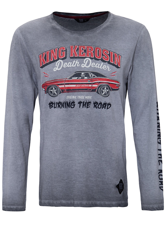 Queen Kerosin Longsleeve Shirt mit Prints und Oilwash-Effekten «Death Dealer»