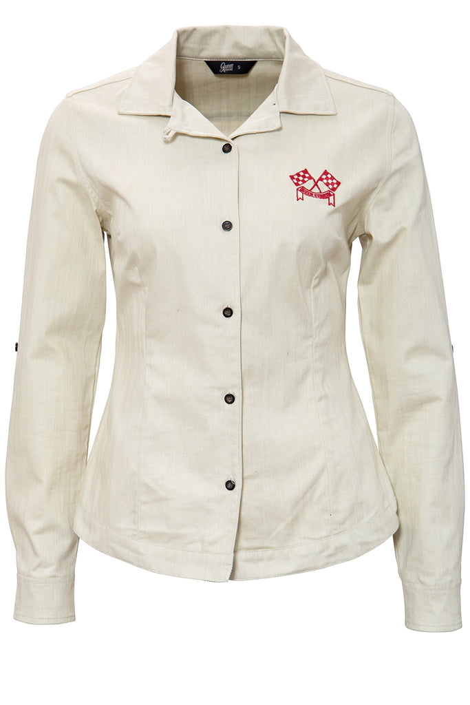Queen Kerosin Reverskragen Bluse im Racing Design «Motor Queen»