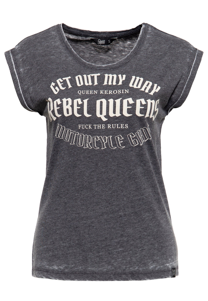 Queen Kerosin Roll-Up Sleeve T-Shirt «Rebel Queens Motorcycle Gang»