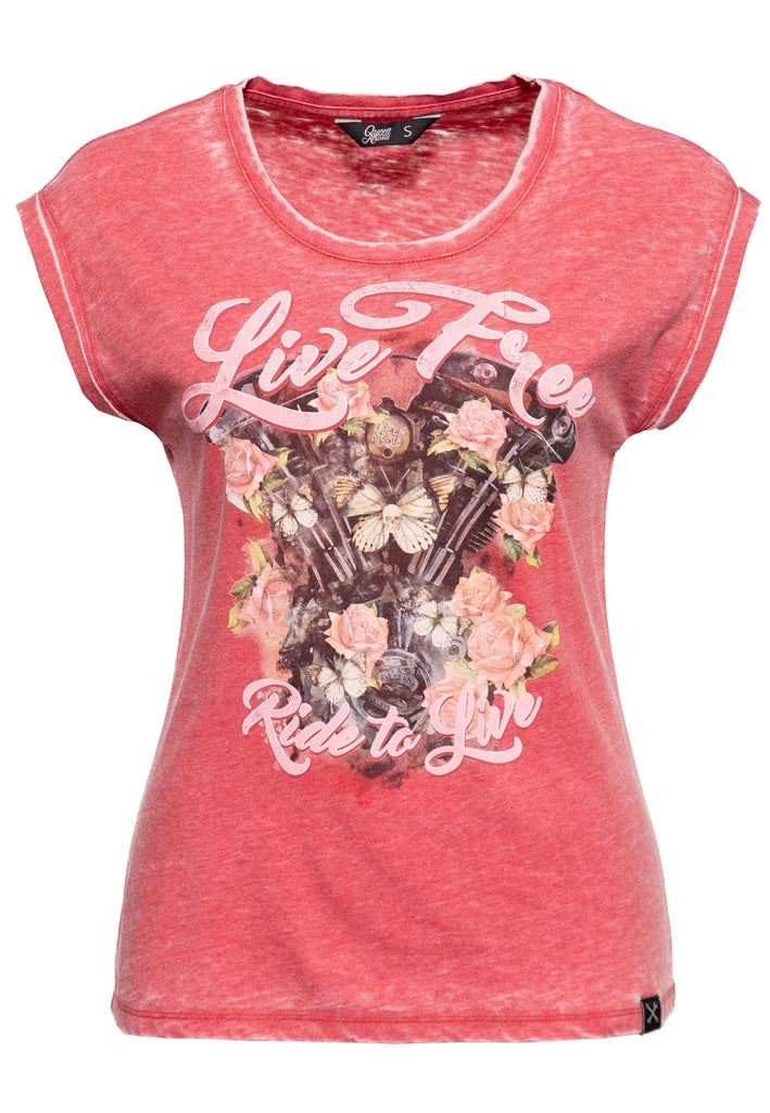 Queen Kerosin Roll-Up Sleeve T-Shirt «Ride to Live»