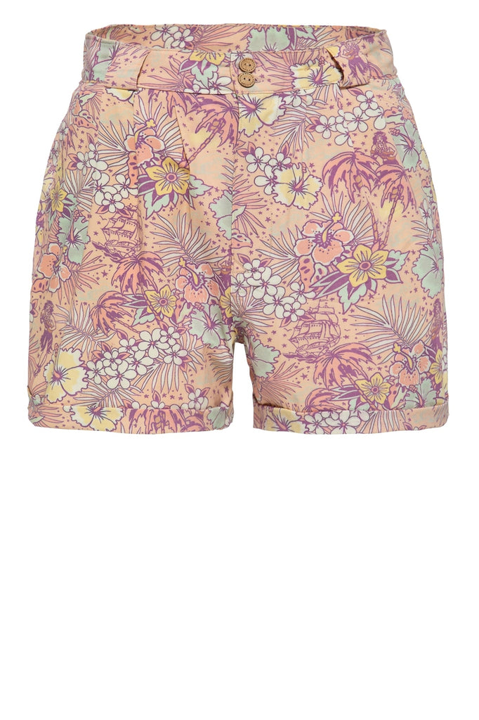 Queen Kerosin Shorts mit hawaiianischem All-Over-Muster